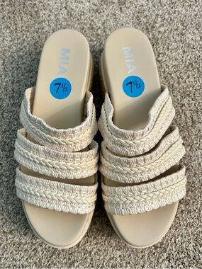 MIA Braided Strappy Slide Sandals in Cream